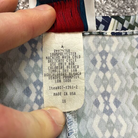 Only Necessities Blouse Shirt womens 1X Blue Gray Geometric Stretch Long Sleeve - Picture 6 of 10